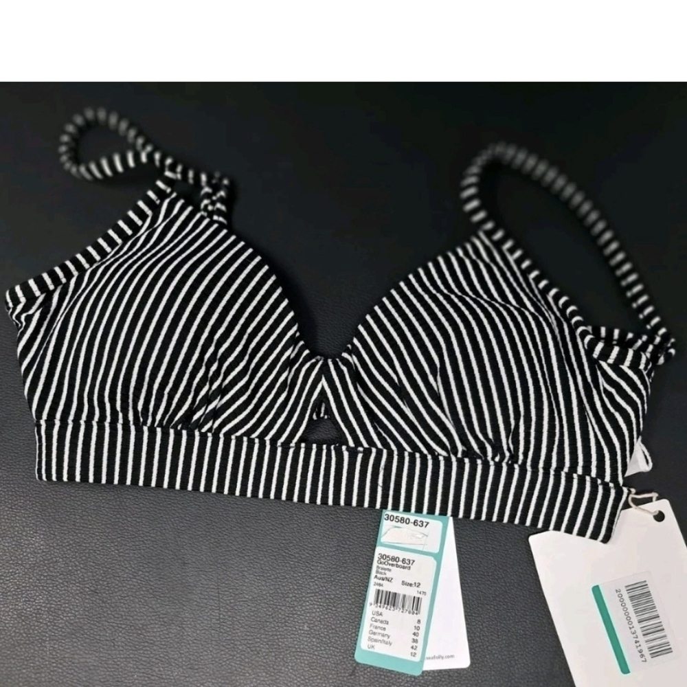 Seafolly Go Overboard Bralette - Black & White Stripe